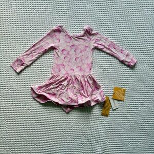 NWT Muse Threads Pink Watercolor Hearts Bamboo Twirl Bodysuit Dress - 18-24M